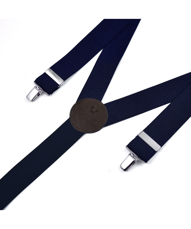 Wide clip-on men's braces / suspenders – Navy