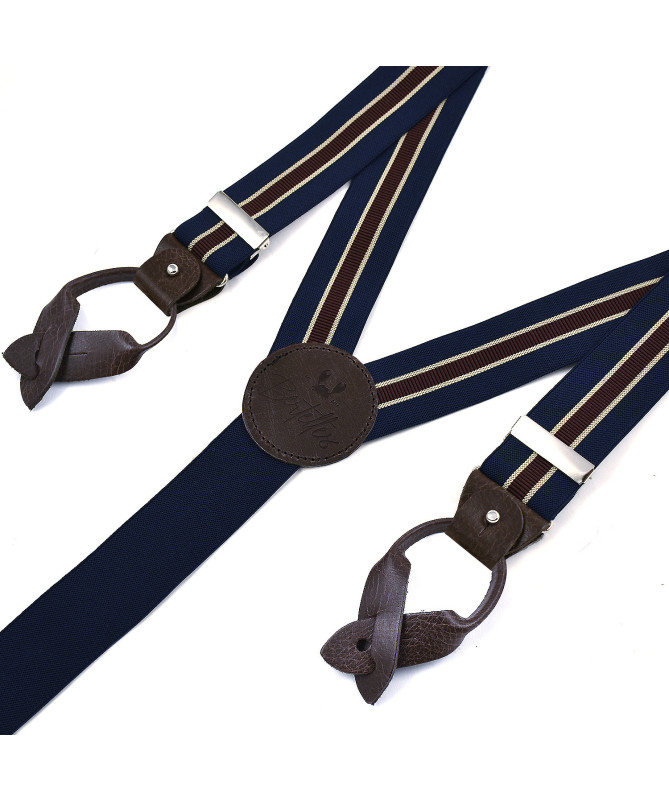 Superior wide men's braces / suspenders – Navy, dark red and beige stripe