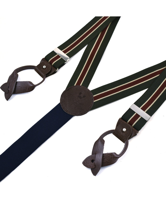 Bretelles homme larges Superior - Rayure kaki, bordeaux et beige - Bertelles
