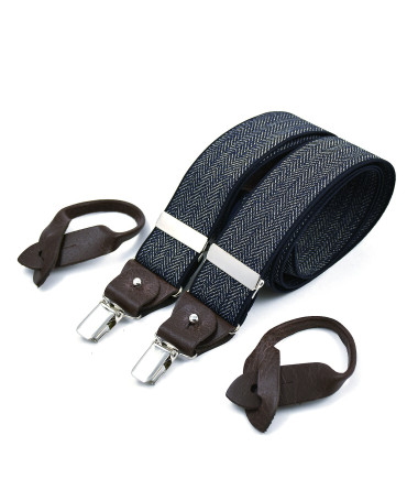 Bretelles homme larges Superior - Chevron bleu marine