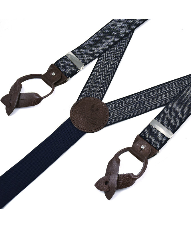 Superior wide men's braces / suspenders – Navy chevron