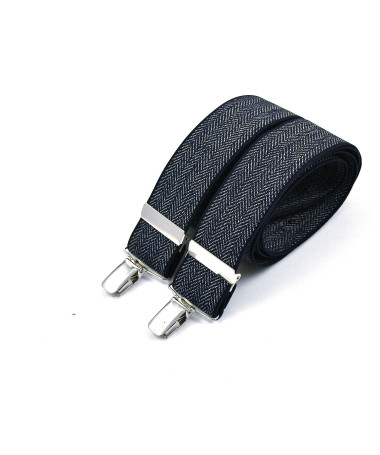 Bretelles homme larges à pinces - Chevron bleu marine - Bertelles