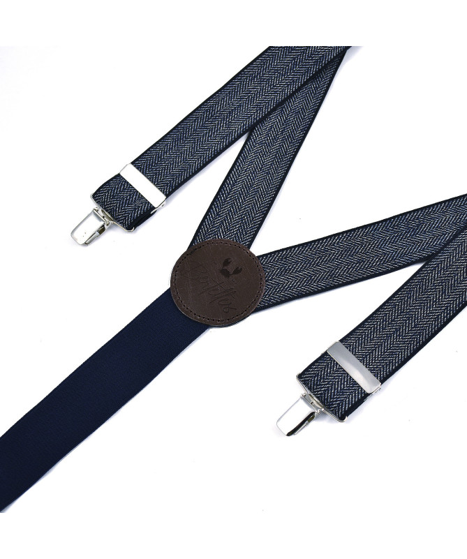 paire de bretelles élastiques larges pour homme à pinces bleu marine