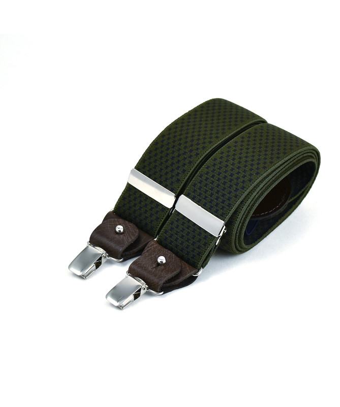 Bretelles homme larges à pinces et cuir – Croix navy sur kaki - Bertelles