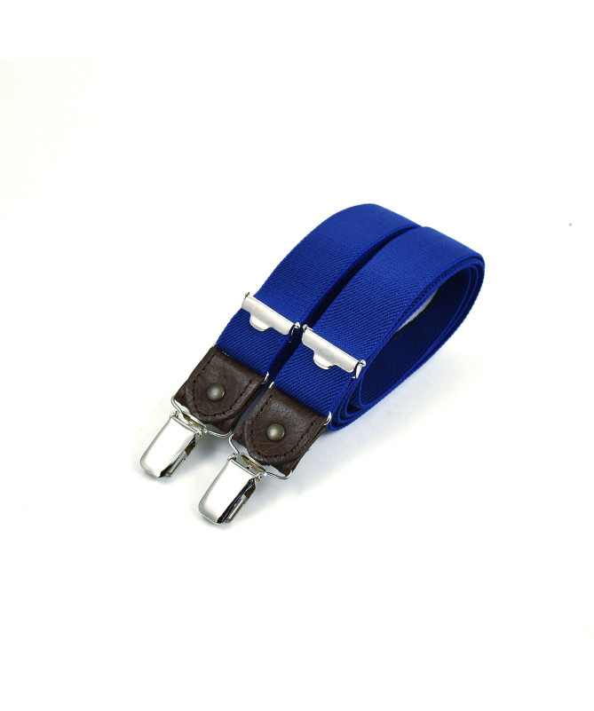 Thin clip-on men's braces / suspenders with leather details – Royal blue - Bertelles