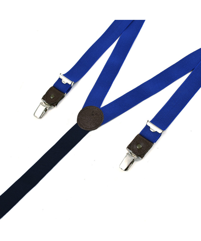 Bretelles homme fines à pinces et cuir - Bleu roi - Bertelles
