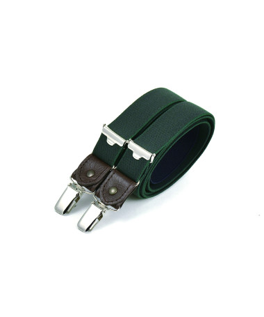Thin clip-on men's braces / suspenders with leather details – Textured bottle green