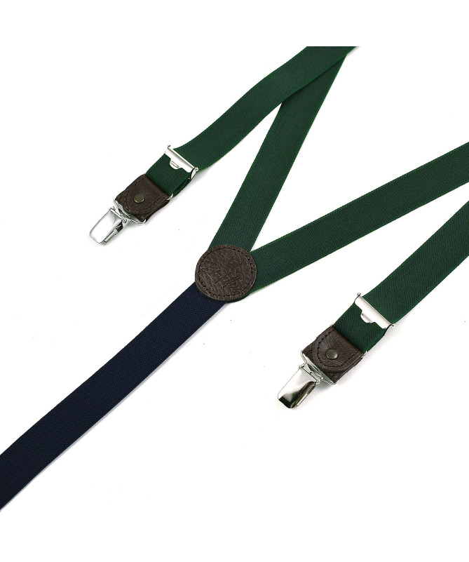 Bretelles homme fines à pinces et cuir - Vert bouteille texturé - Bertelles