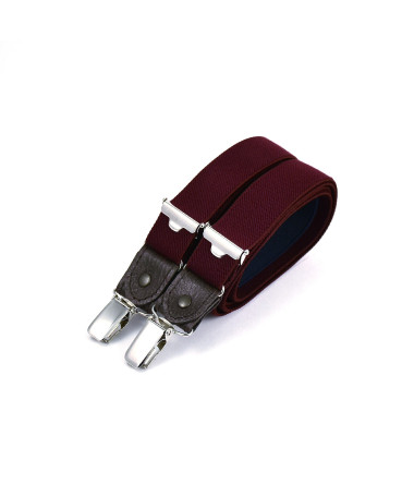 Thin clip-on men's braces / suspenders with leather details – Textured wine