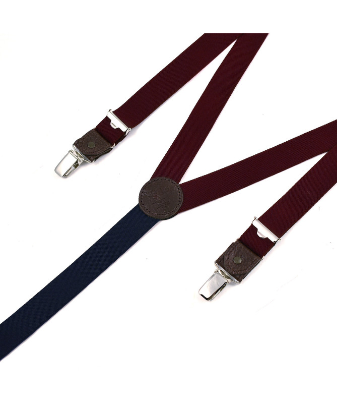 Thin clip-on men's braces / suspenders with leather details – Textured wine