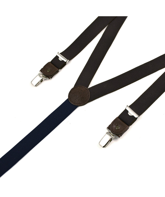 Bretelles homme fines à pinces et cuir - Marron texturé - Bertelles