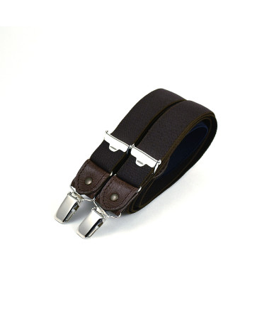 Thin clip-on men's braces / suspenders with leather details – Textured brown - Bertelles