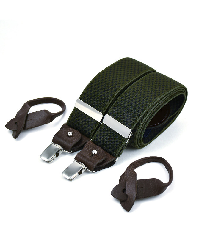 Superior wide men's braces / suspenders – navy cross on khaki