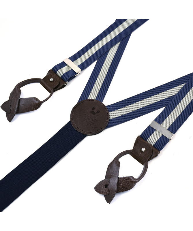 Superior wide men's braces / suspenders – Grey stripe on blue