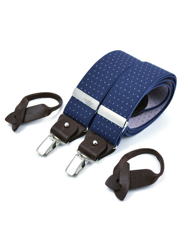 Superior wide men's braces / suspenders – Blue with pink polka-dots