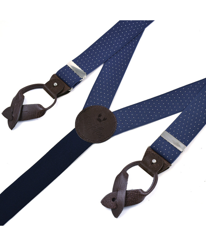 Superior wide men's braces / suspenders – Blue with pink polka-dots