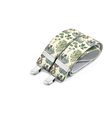 Wide clip-on men's braces / suspenders – Digital print with mushroom theme