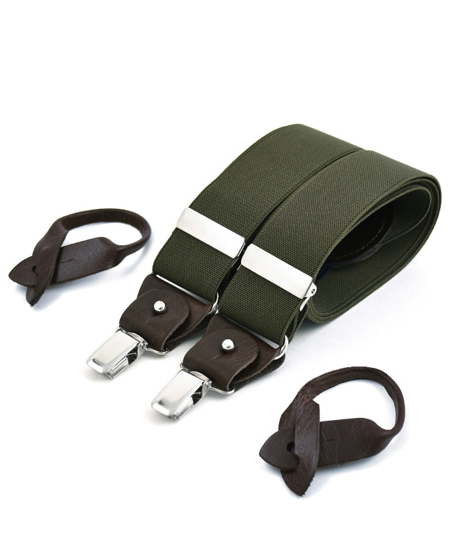 Superior wide men's braces / suspenders – Khaki – Bertelles