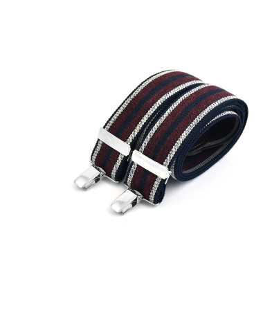 Wide clip-on men's braces / suspenders - Wine and ecru stripe on navy – Bertelles
