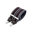 Wide clip-on men's braces / suspenders with leather details - Wine and ecru stripe on navy - Bertelles