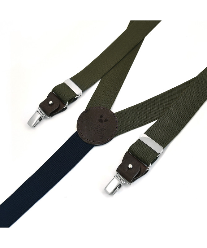 Wide clip-on men's braces / suspenders with leather details - Khaki – Bertelles