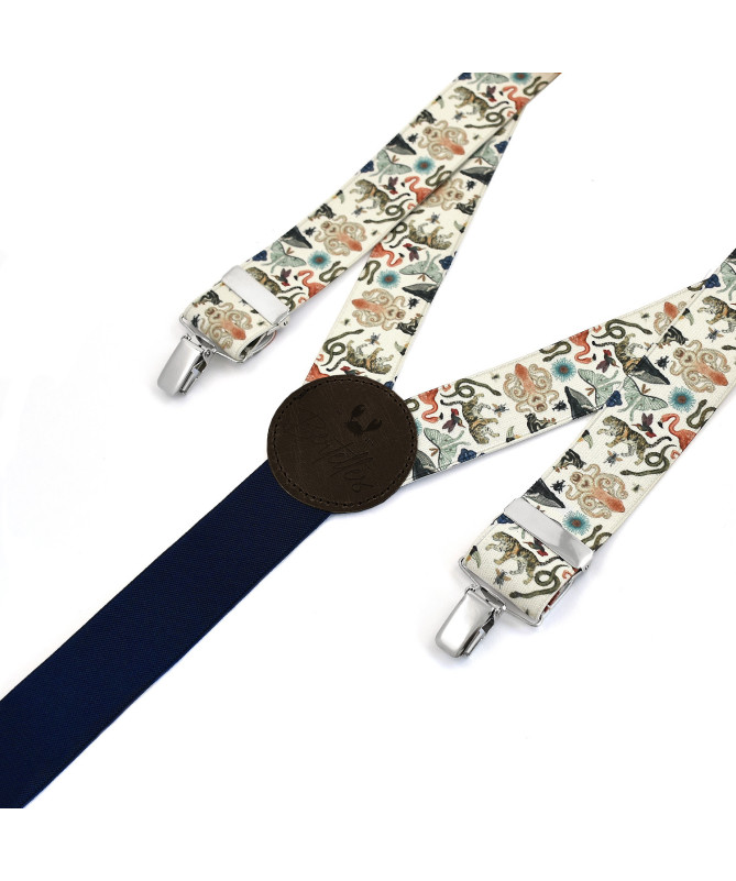 Wide clip-on men's braces / suspenders – Digital print with tiger theme