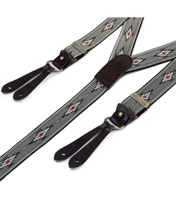 Selvedge wide men's braces / suspenders – Aztec pattern