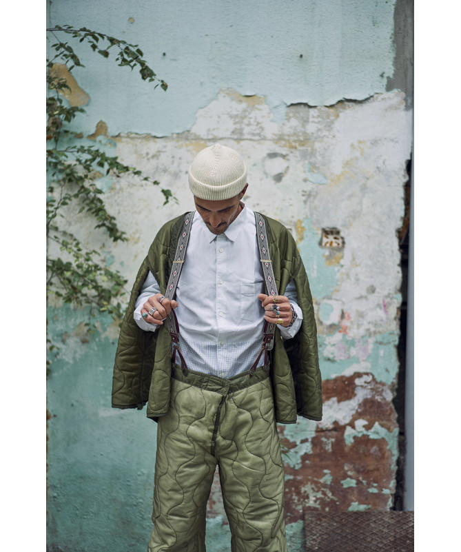 Selvedge wide men's braces / suspenders – Aztec pattern