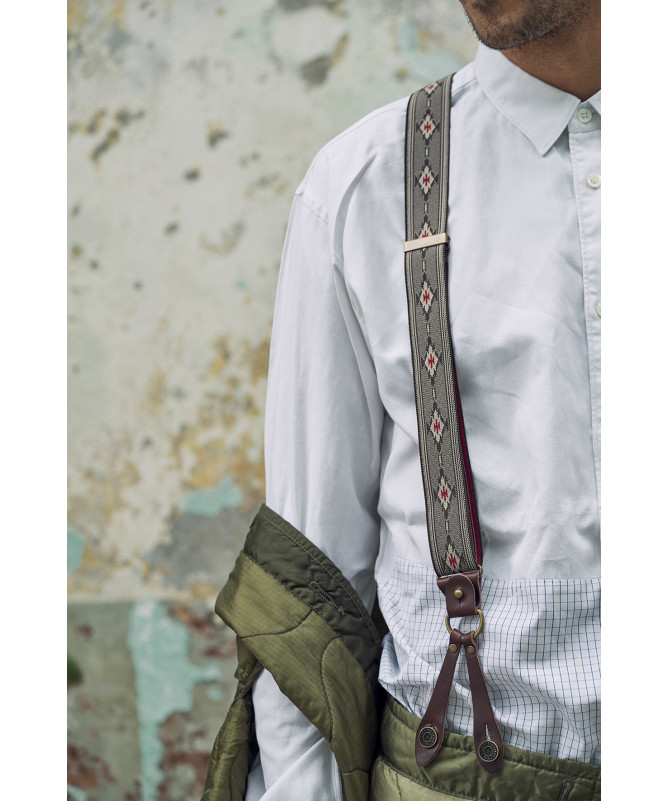 Bretelles larges Selvedge cuir buffalo - Motif Aztèque - Bertelles