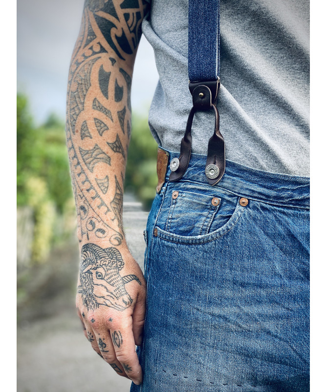 Superior wide men's braces / suspenders – Denim