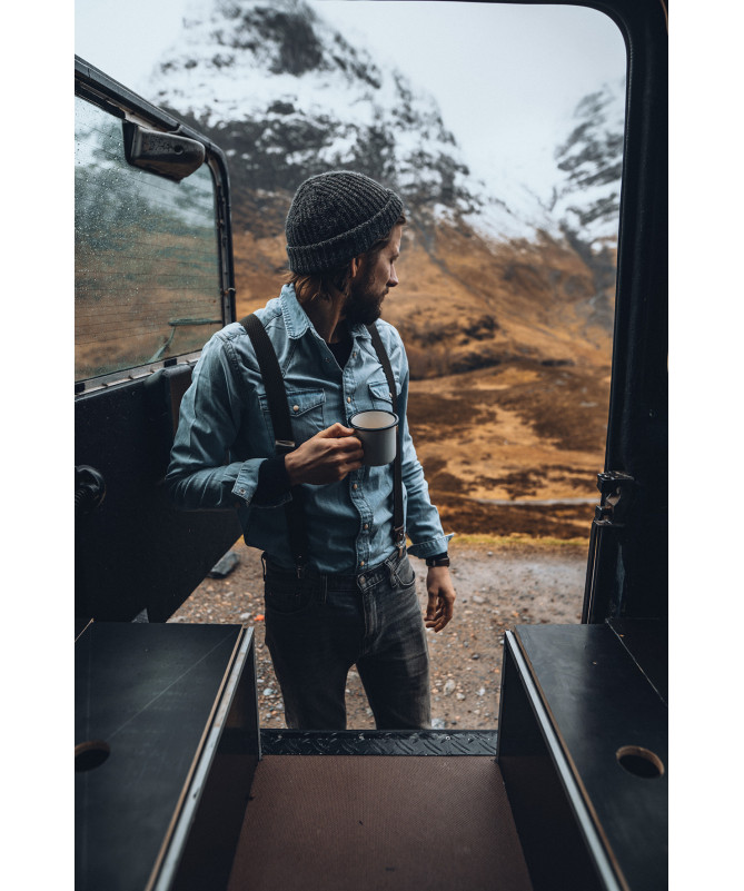 Bretelles homme larges à pinces et cuir – Croix navy sur kaki - Bertelles