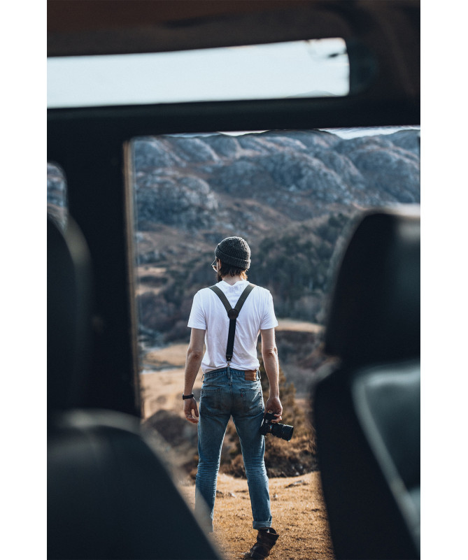 Bretelles Larges à pinces et cuir – Tweed