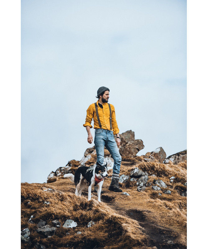 Bretelles homme larges à pinces et cuir – Tweed kaki - Bertelles