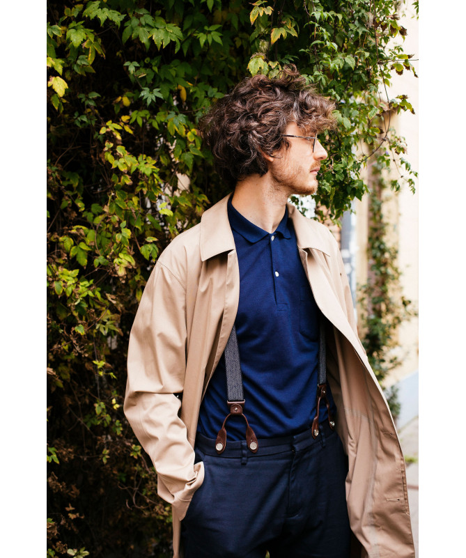 Superior wide men's braces / suspenders – Navy chevron