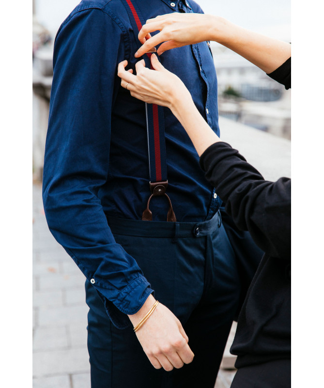 Bretelles homme larges Superior - Rayure bordeaux sur bleu marine - Bertelles