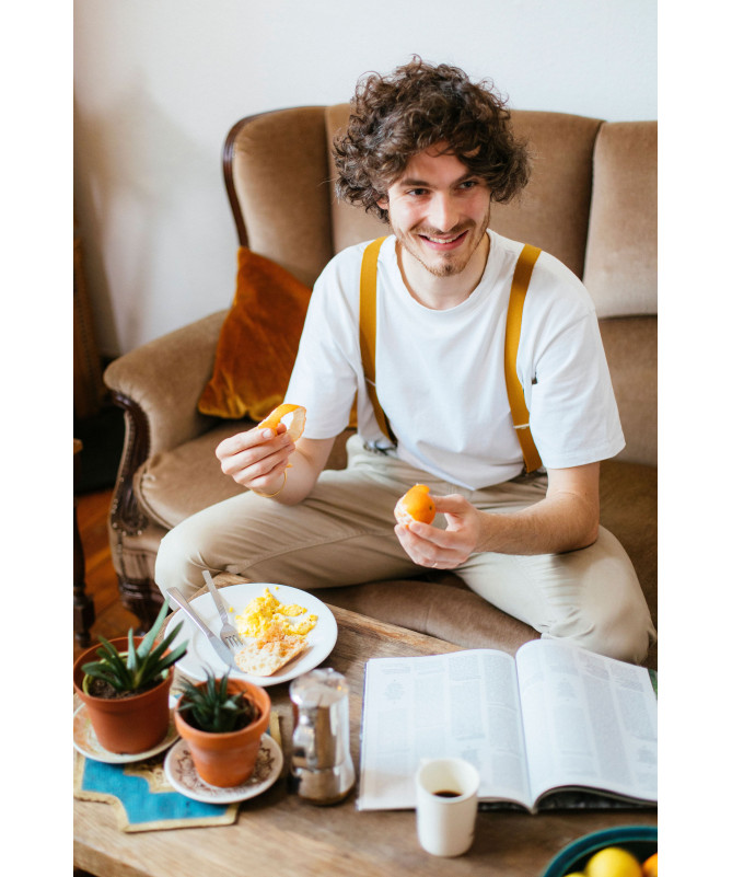 Bretelles homme fines à pinces et cuir - Curry - Bertelles