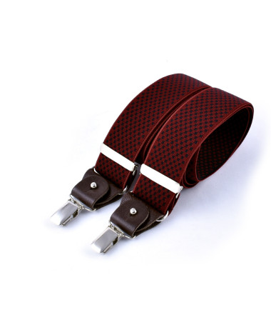 Wide clip-on men's braces / suspenders with leather details – Navy cross on dark red