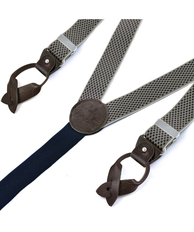 Superior wide men's braces / suspenders – navy cross on beige