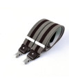 Wide clip-on men's braces / suspenders with leather details – Dark wine stripe on beige