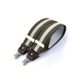 Wide clip-on men's braces / suspenders with leather details – Ecru stripe on khaki