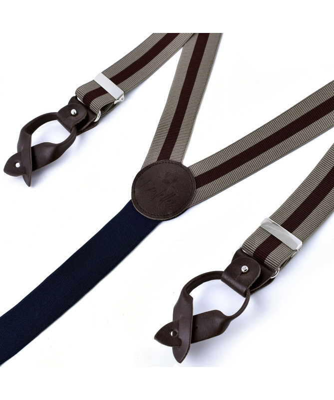 Superior wide braces – Dark wine stripe on beige