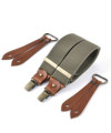 Selvedge wide braces with cognac leather - Kaki - Bertelles