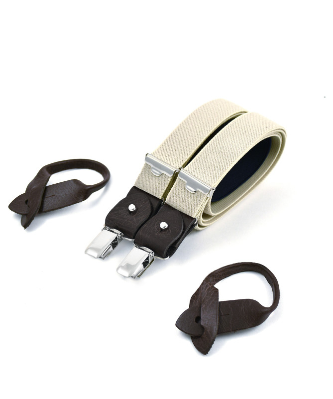 Superior thin men's braces / suspenders – Sahara beige – Bertelles