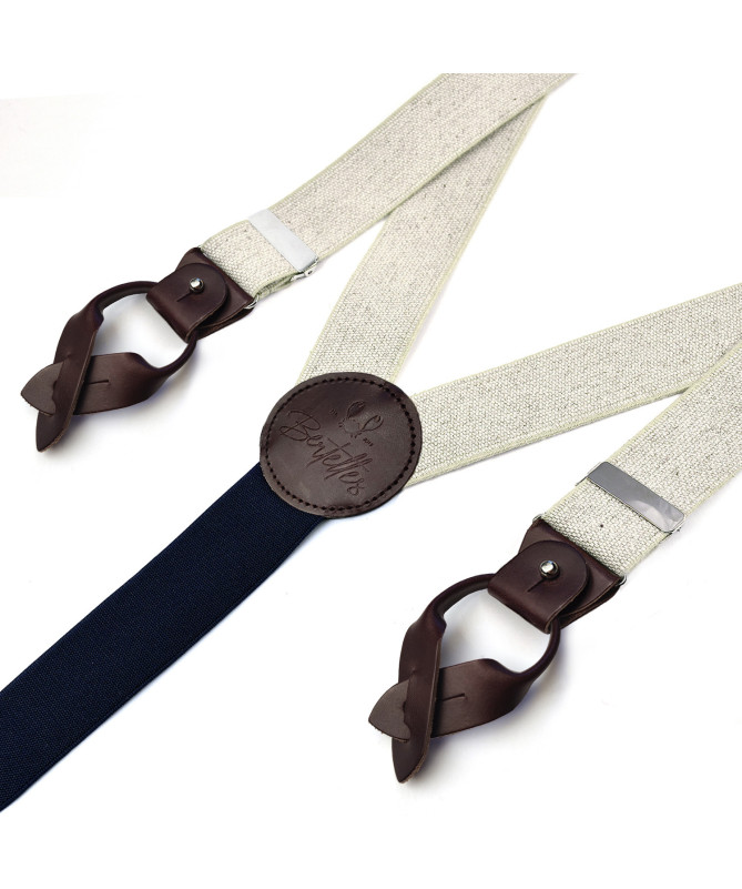 Paire de bretelles larges à boutons à coudre pour homme chiné écru