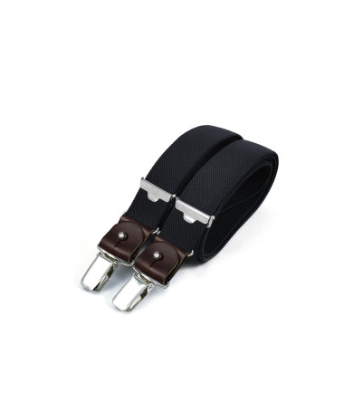 Thin clip-on men's braces / suspenders with leather details – Black