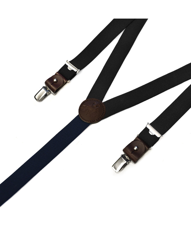 Thin clip-on men's braces / suspenders with leather details – Black