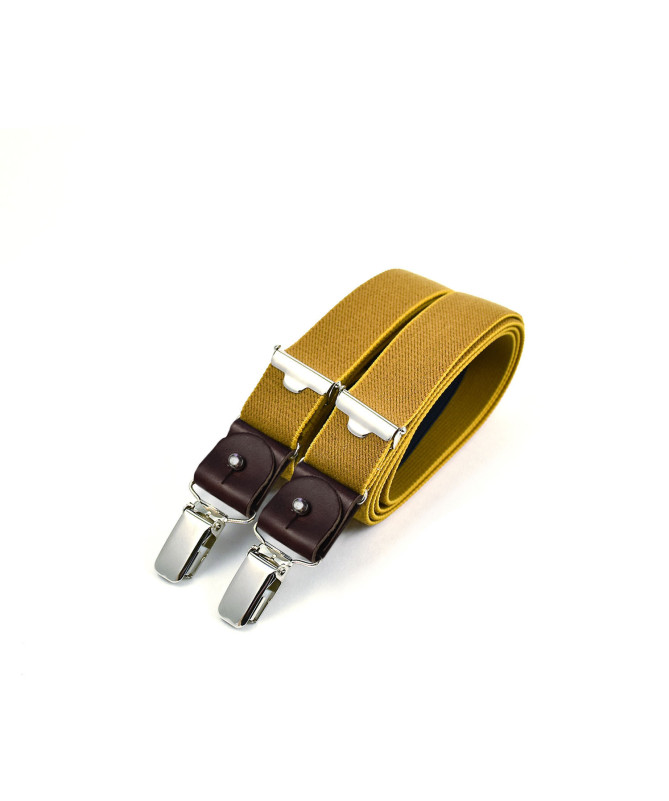 Thin clip-on men's braces / suspenders with leather details – Curry