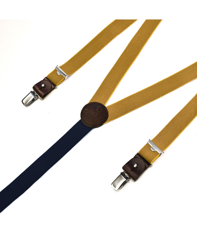 Bretelles homme fines à pinces et cuir - Curry - Bertelles