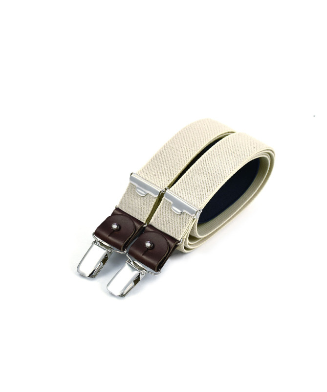 Thin clip-on men's braces / suspenders with leather details – Sahara beige