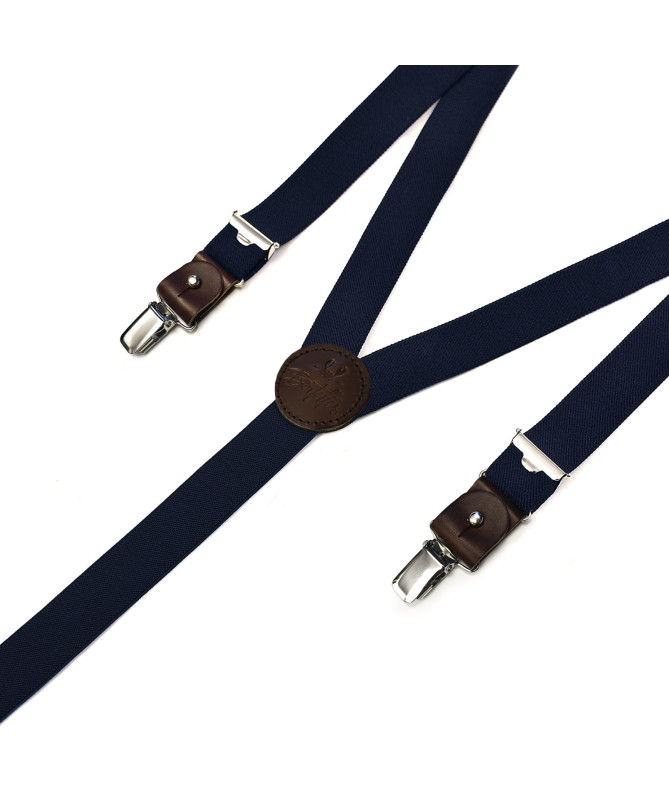 Men's braces / suspenders thin clip-on with leather details – Navy